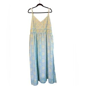 Gretchen Scott Green Pink Neon Printed Maxi Dress Smocked Back Size 2X: Goddess